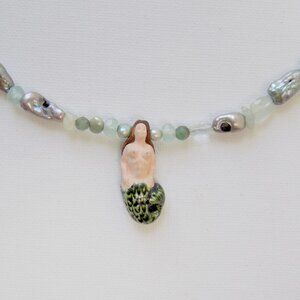 new! handmade pearl beaded choker chunky choker with mermaid pendant